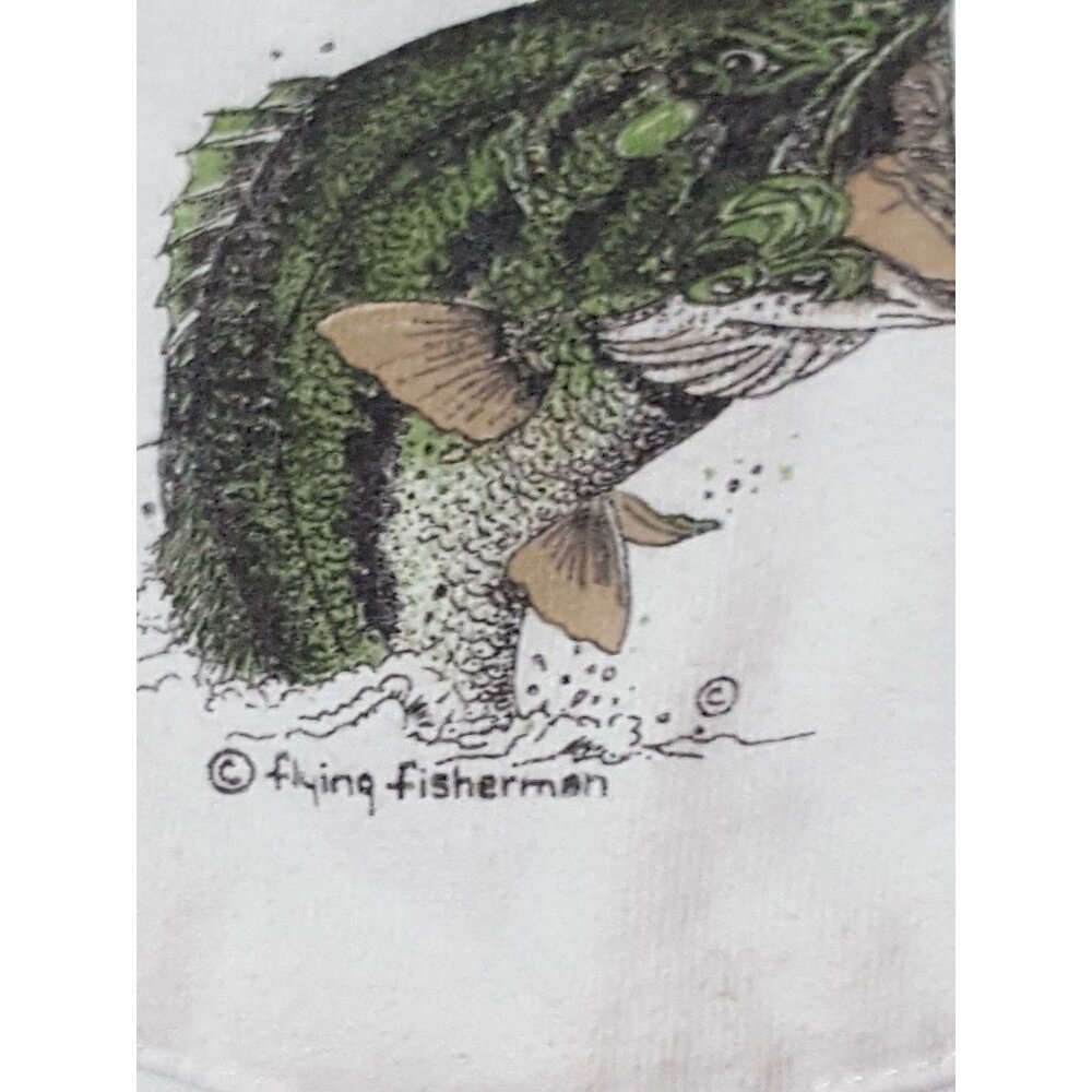 Vintage 90s Mens Short Sleeve T-Shirt M White Flying Fisherman Bass - Picture 2 of 7